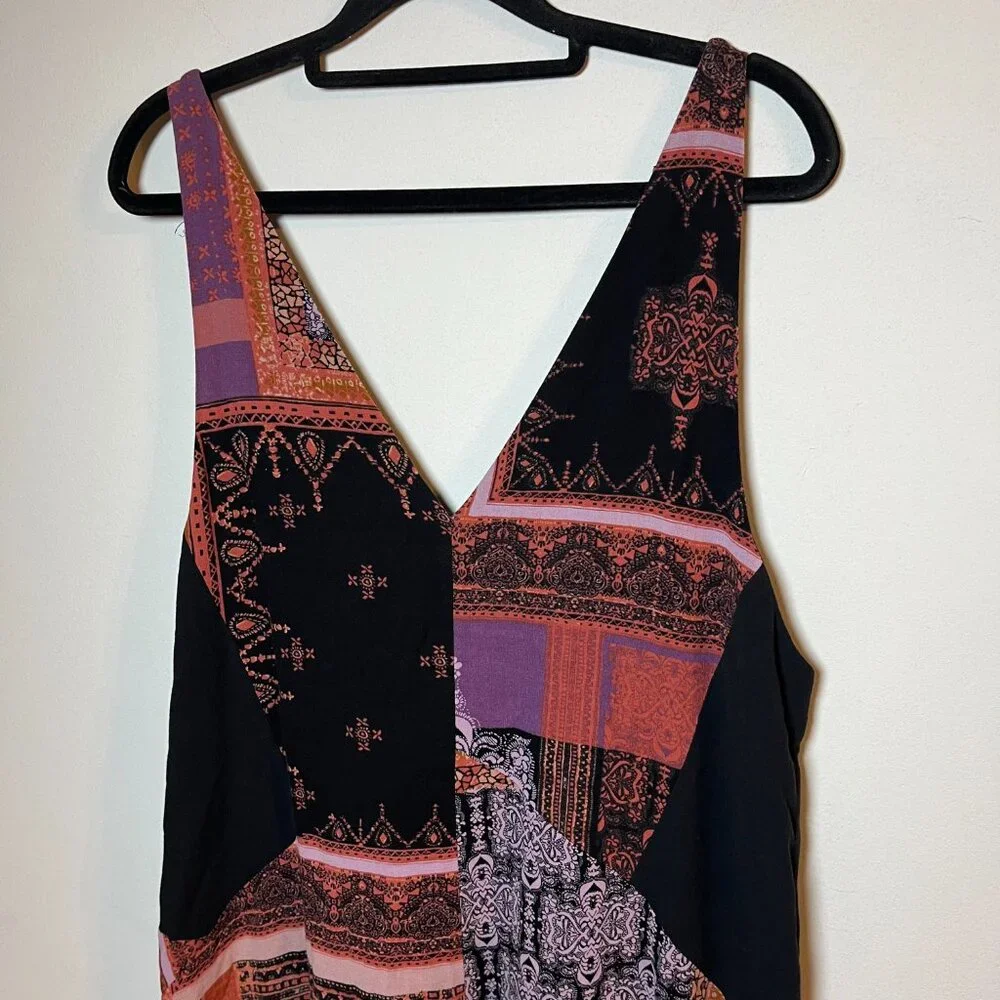 Free People All Patched Up Jumpsuit Pink Purple X-Small Patchwork‎ Boho Wide Leg